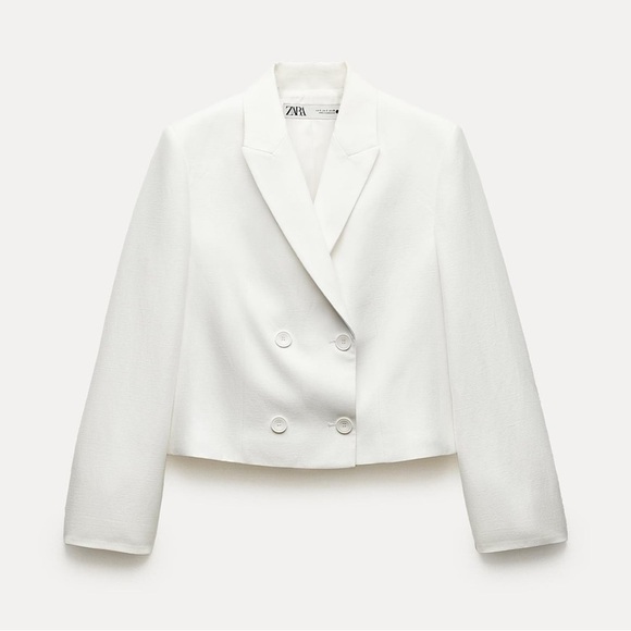 New ZARA Cropped Double Breasted Linen Blend Blazer ZW Collection - Picture 1 of 8